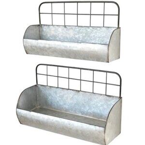 Galvanized Metal Farmhouse Wall Storage Holder Rustic Tin Shelves for Kitchen